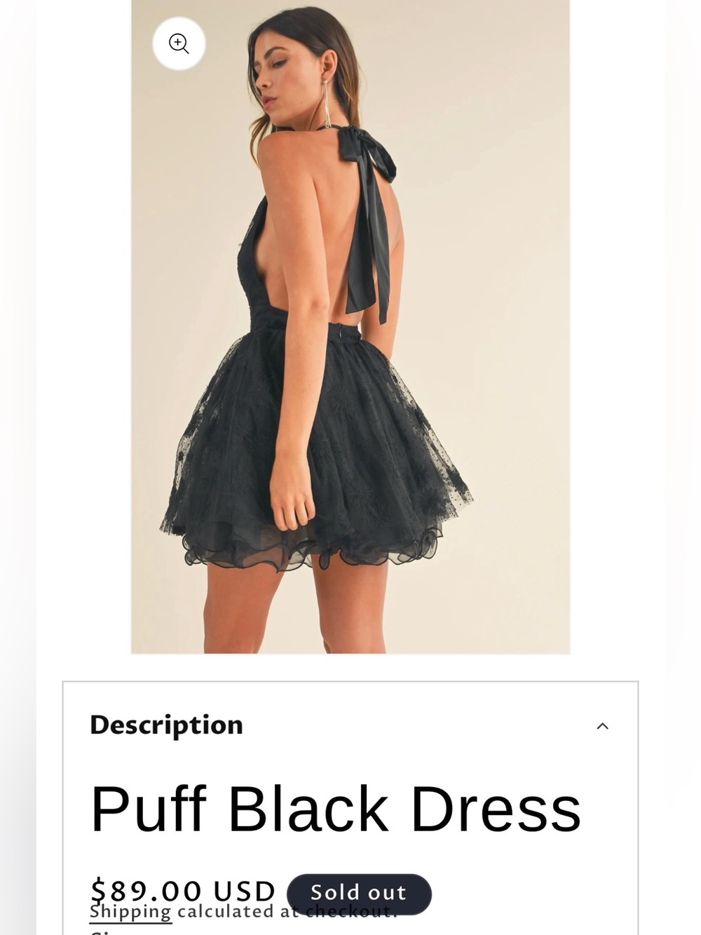 Black Backless Puff Mini Dress/ wore once